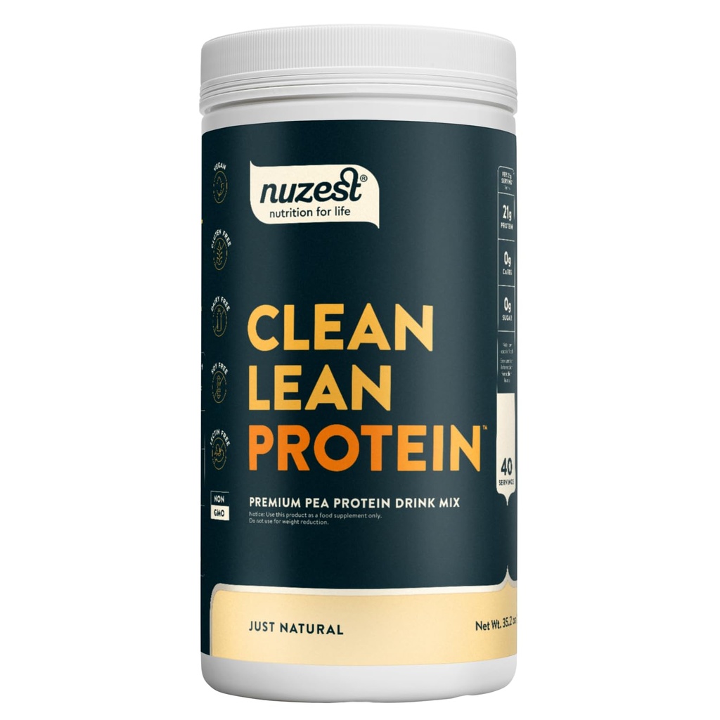 Nuzest - Pea Protein Powder - Lean Protein Clean, Premium Vegan Plant Based Protein Powder, Dairy Free, Gluten Free, GMO Free, Protein Shake, Just Natural (UNFLAVORED), 40 hamba, 2.2 lb