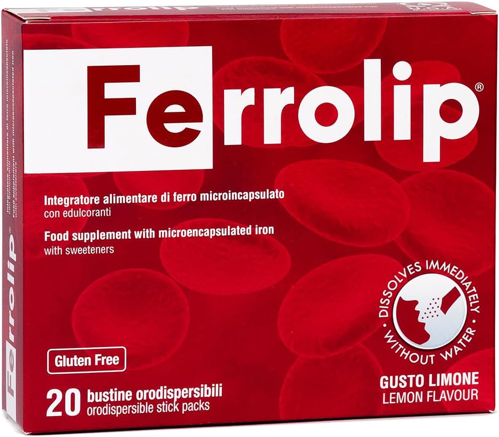 Ferrolip Iron Suplement for Women, Men and Kids (20 Lemon Flavored Soluble Soluble Sachets) - Gastrointestinal Comfort dan No Metalic Taste - Vegan dan Gluten Free