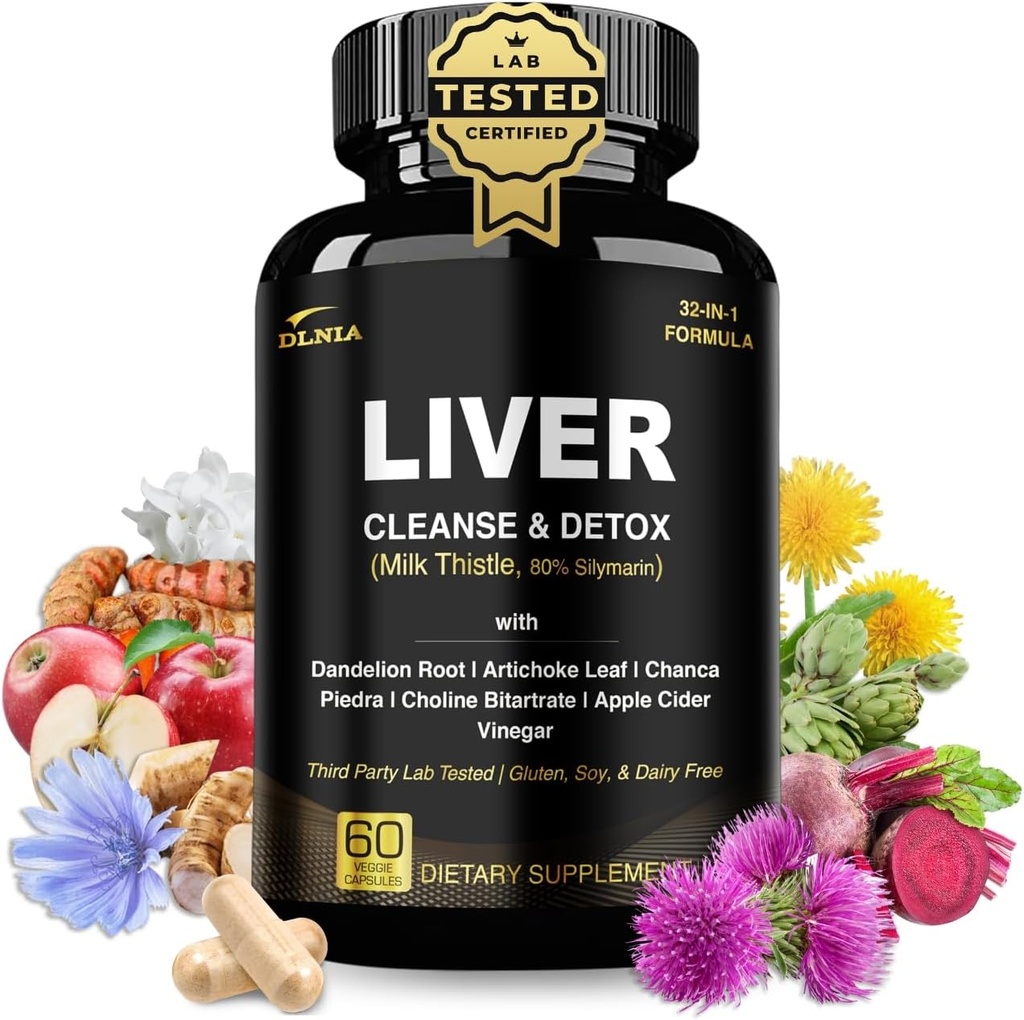 32 dalam 1 Liver Cleanse Detox & Repair Formula dengan Apple Cider Vinegar, Milk Thistle Suplement, Artichoke, Dandelon Root Suplemen - Non - GMO & Vegan Herbal Liver Dukungan & Reparent