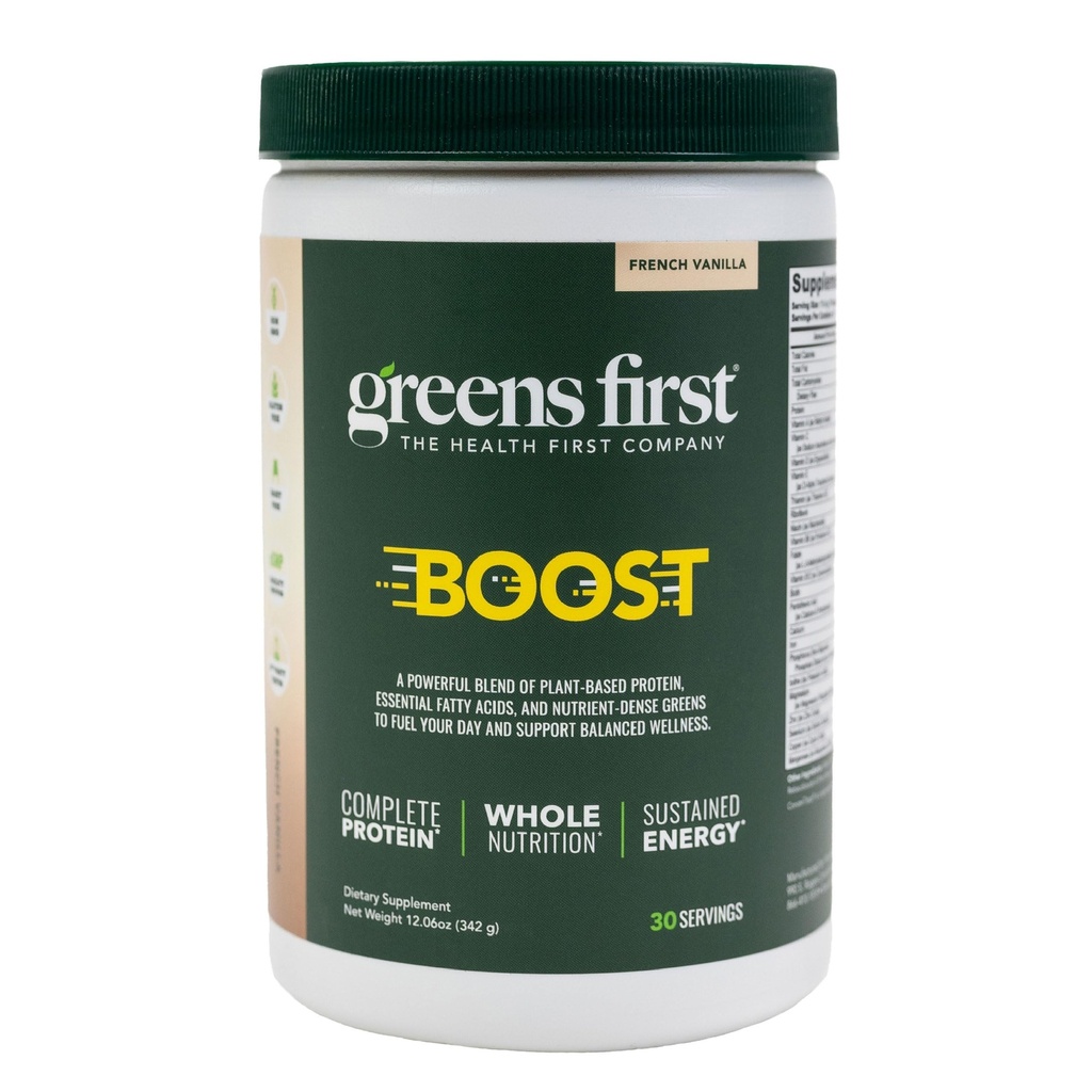 Hijau Pertama Boost - Tanaman-Based Protein & Balanced Nutition - Superfood Shake Mix - No Wheat atau Soy-Free - Vegan - French Vanilla, 12.06 oz.