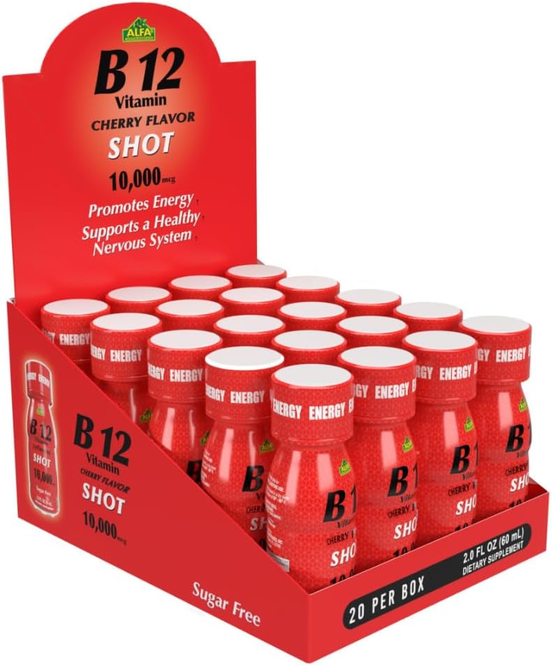 ALFA VITAMINS B12 Vitamin Shot with 10000 MCG Highest Potency - Sugar-Free, Caffeine- Free - Energy Shot (2.0 FL OZ bottle) 20 Pack
