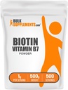 BulkSuplements.com Biotin 10000mcg Powder - Vitamin B7, Vitamin for Hair, Skin, and Nails - Gluten Free, 1g per Serving (10mg Biotin), 500g (1.1 lbs) (Paket 1)