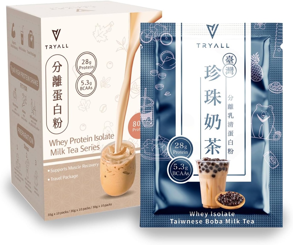 TRYALL Isi Ulang Isi Suplai Kerja Harian Muscle Builder & Pemulihan (Teh Susu Bubble Taiwan, 10 Paket)
