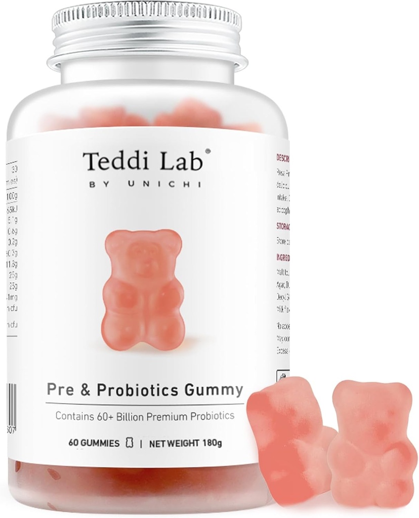 Unichi Pra & Progories Gummy, 60 + Miliar Probiletic Combined with Prebiotic for Digetical Wellness and Inner balance, Non-GMO, Yogurt Flavour, 60 Count