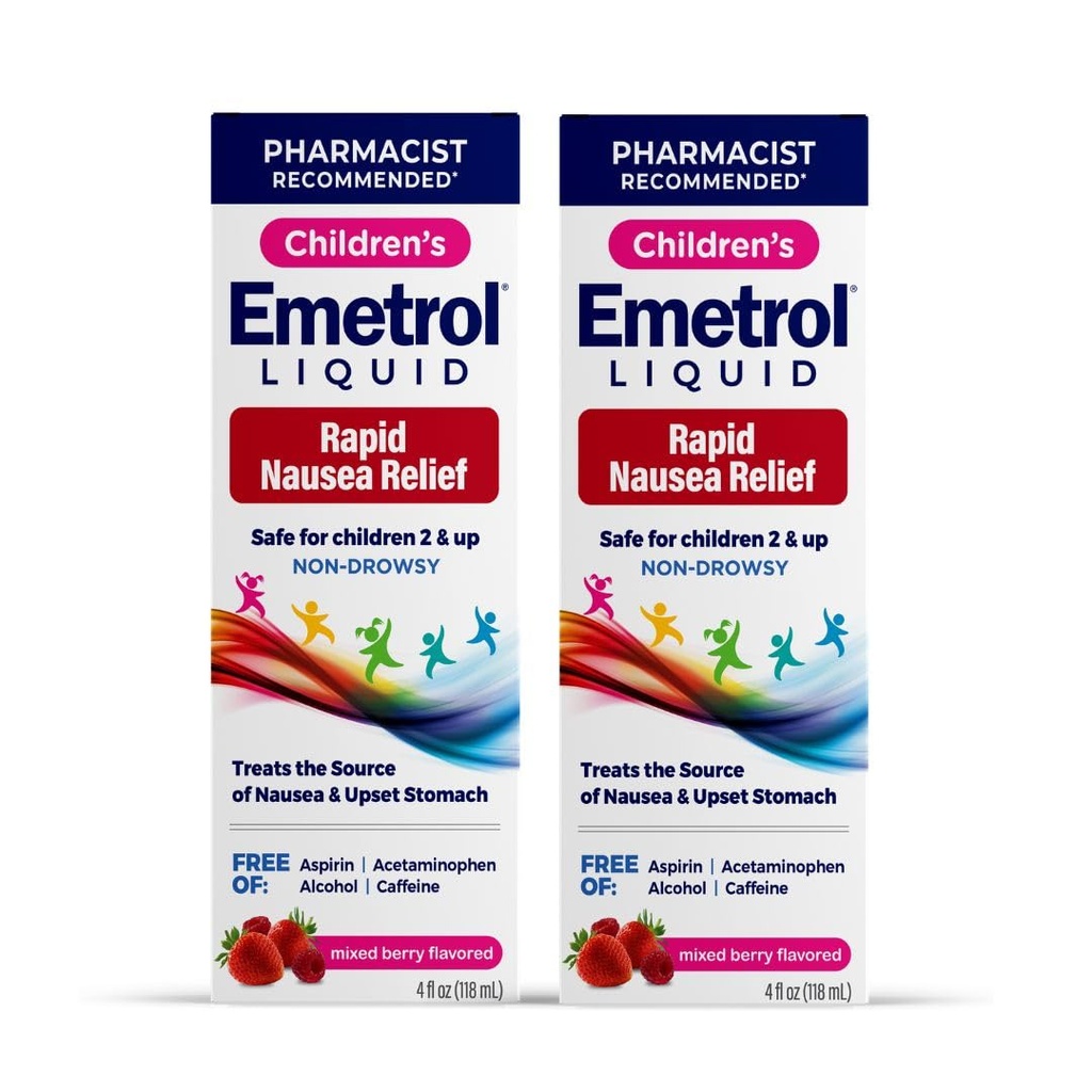 Emetrol Children 's None-Drowsy Liquid Nausea Relief - Upset Stomach Medicine - Nausea Relief for Kids - Mixed Berry Flavor - 4lfl oz, 2 Pack