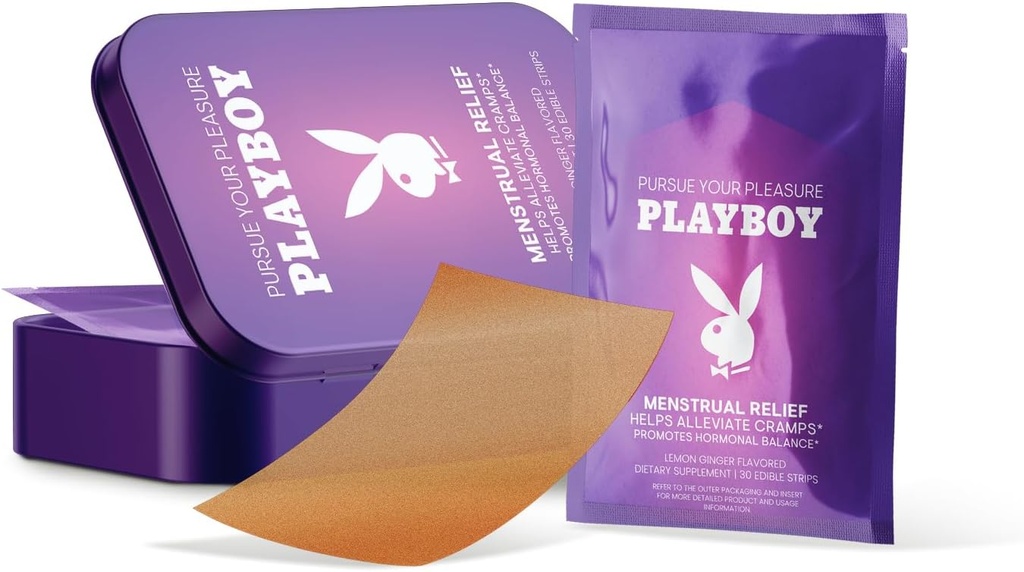 AVID Playboy - Menstrual Relief Oral Strips (30 Edible Strips) Fast Dissolving PMS Relief & Hormonal Salvation Strips for Women - Lemon Ginger Flavored Multi- Benefit PMS Tambahan untuk Perempuan
