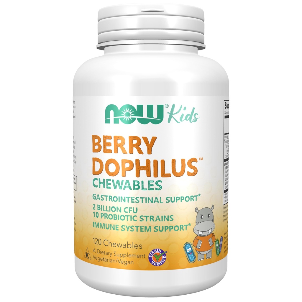 Now Foods Suplemen, BerryDophilus ™ with 2 billion, 10 Prototic Strains, Xylitol Sweetened, Strain Verified, 120 Chewables, packing mungkin bervariasi