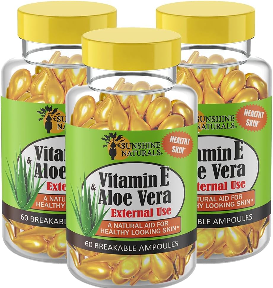 Sunshine Vitamin E dan Aloe Vera Moisturizer. Hydrating Formula untuk Dry Skin, Bantuan Suara, Pembuangan, dan Skin Elasticity. Promoses Soft, dan Healty- Mencari Kulit. 60 Vials. Kemas 3