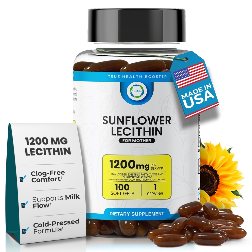 Sunflower Lesit 1200 mg, Milk Flow, Soy- Free & None-GMO Dukungan untuk Pemisapan Moms Unblogged Saluran Susu, Otak, Nerve & Liver Kesehatan, Phospholipid- Kaya untuk Ibu 100 Softgel