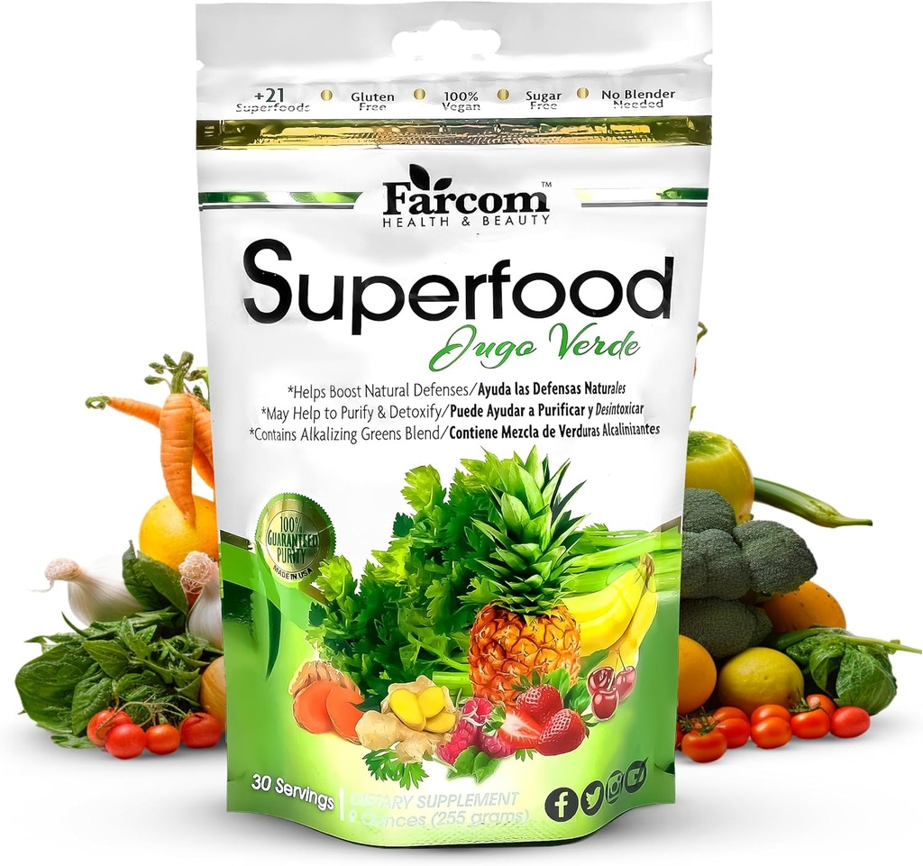 Superfood Green Juice Powder - Campuran lebih dari 21 Super Greens, Adaptogen, Prestigen, Progities, Antioksidants - Detox, Energi, dan Imune Dukungan Suplemen - Vegan, Gluten- Bebas