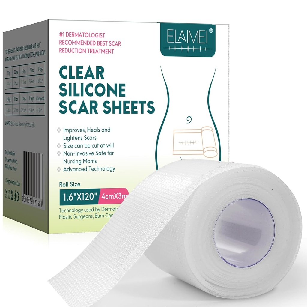 Scar Scar Sheets, Clear Silicon Gel Scar Sheets, Invisible Scar Tape (1.6 "x 120" Roll3M), Scar Strips for Surgical Skies, Medical Grade, Scar Removal Sheets for C- Section, Breast, Keloid et.