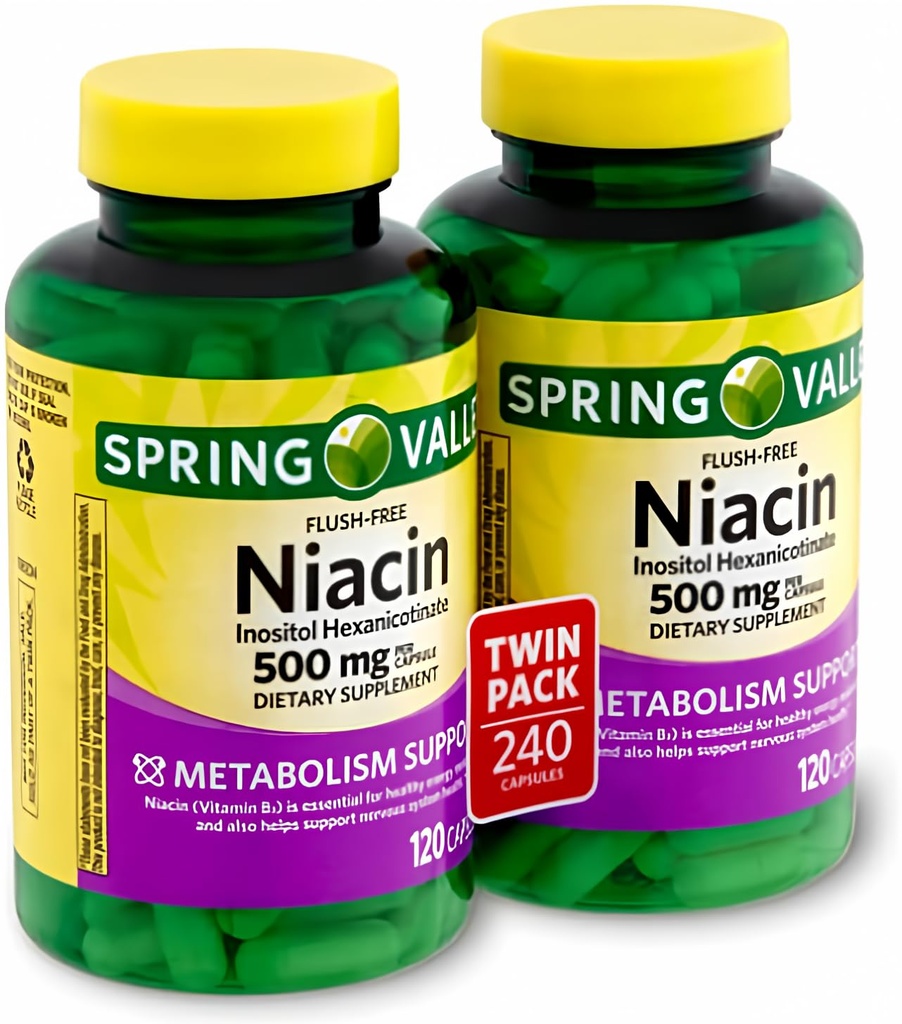 Spring Valley - Flush Free Niasin (B-3) 500 mg, 240 Capsules (2 Botol 120)