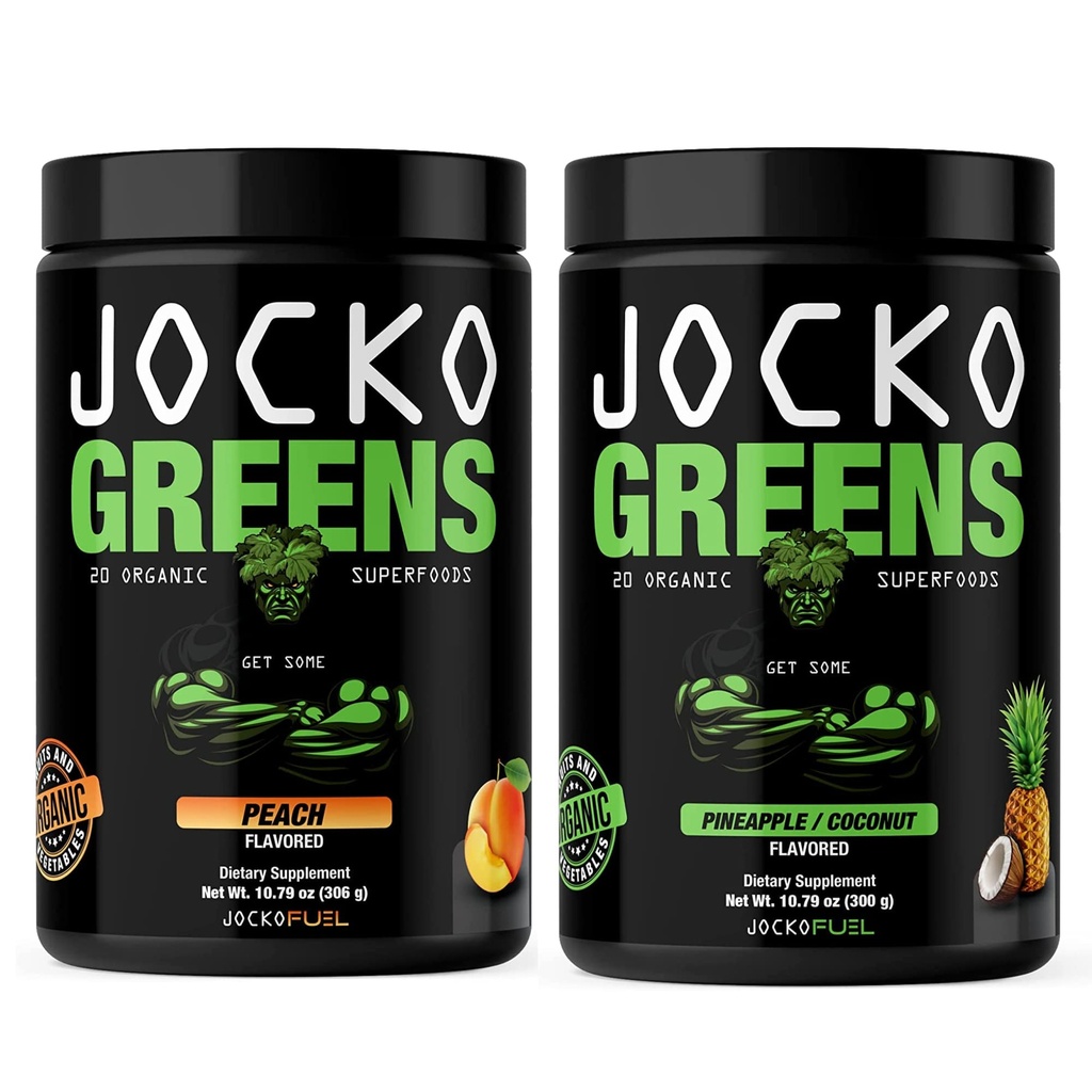 Jocko Fuel Greens Powder Bundle - Greens & Superfood Powder for Healthy Green Juice - Keto Friendwith Spirulina, Chlorella, Digeptical Enzymes, & Progrees - 60 Servings