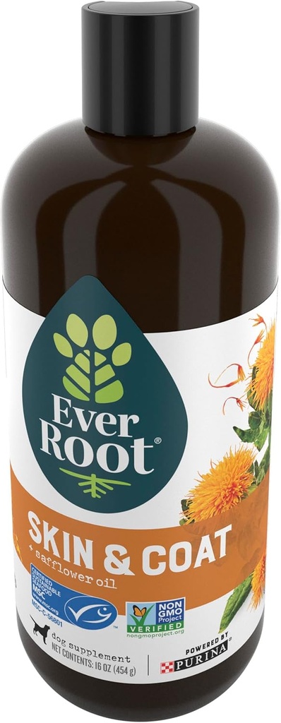 EverRoot Dog Skin Care Dog Suplemen oleh Purina, Skin dan Coat for Dogs Oil dengan Safflower Oil - 16 oz. Botol