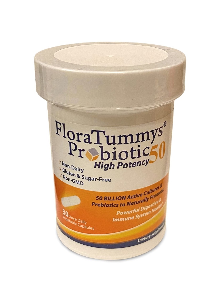 FloraTummys 50 Potensi Tinggi Probiotik Dewasa, 50 Milyar CFU, Prestium, Dairy Free, Gluten Free Probiotic, Non- GMO, Sugar- Free, Made in USA