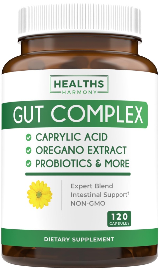 Dukungan Candida (120 Capsules) - Caprylic Acid, Oregano Oil & Progories Mempertahankan Levels Normal Yeast dan Candida - Vegetarian, Supplemen Intestial Non-GMO - Gut Cleanse (Tanpa Pil)