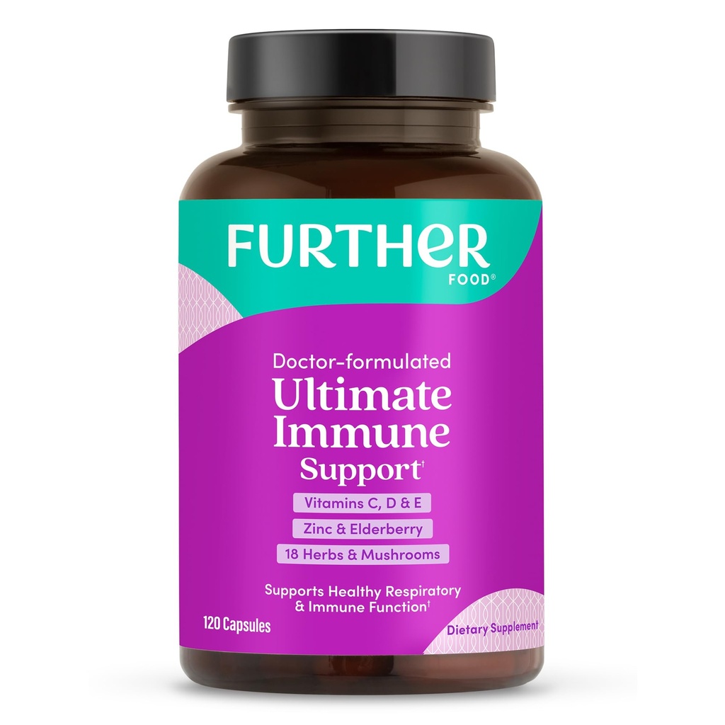 Food Ultimate Immune Support Vitamin C, D, E, dan Zinc + Natural Immunity Booster Multivitamin Herbal Tambahan Elderberry & Echinacea, Dukungan Ammune & Antioksidant.