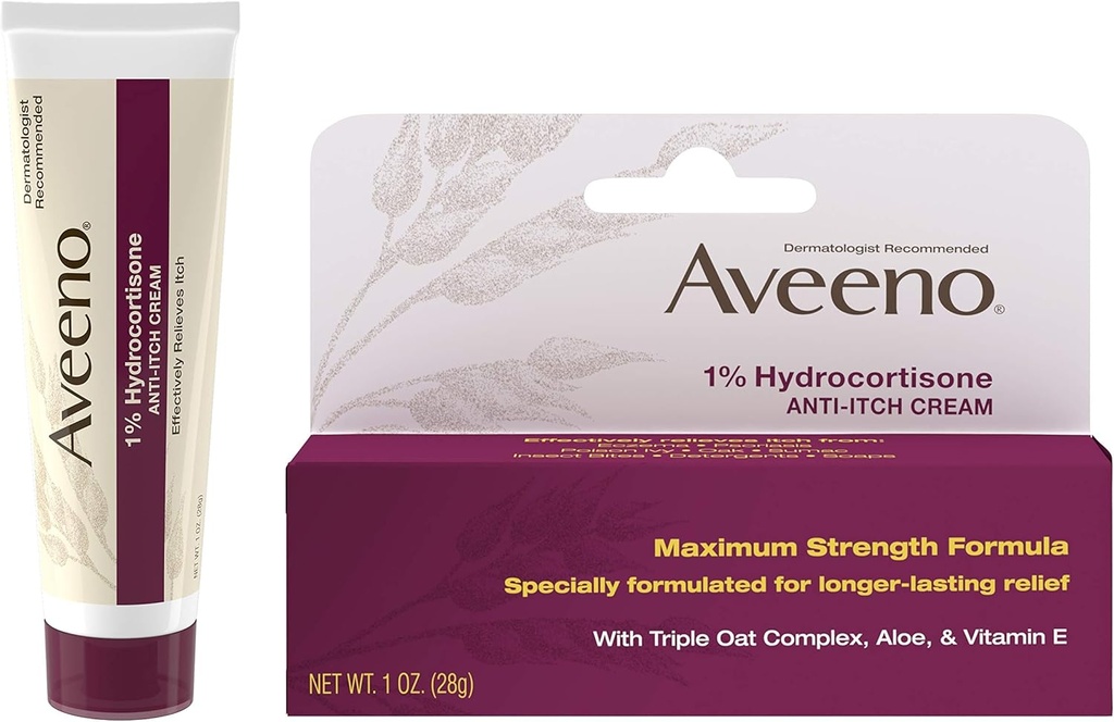 Aveeno 1% Hydrocortisone Anti Itch Cream, Kekuatan Maksimum