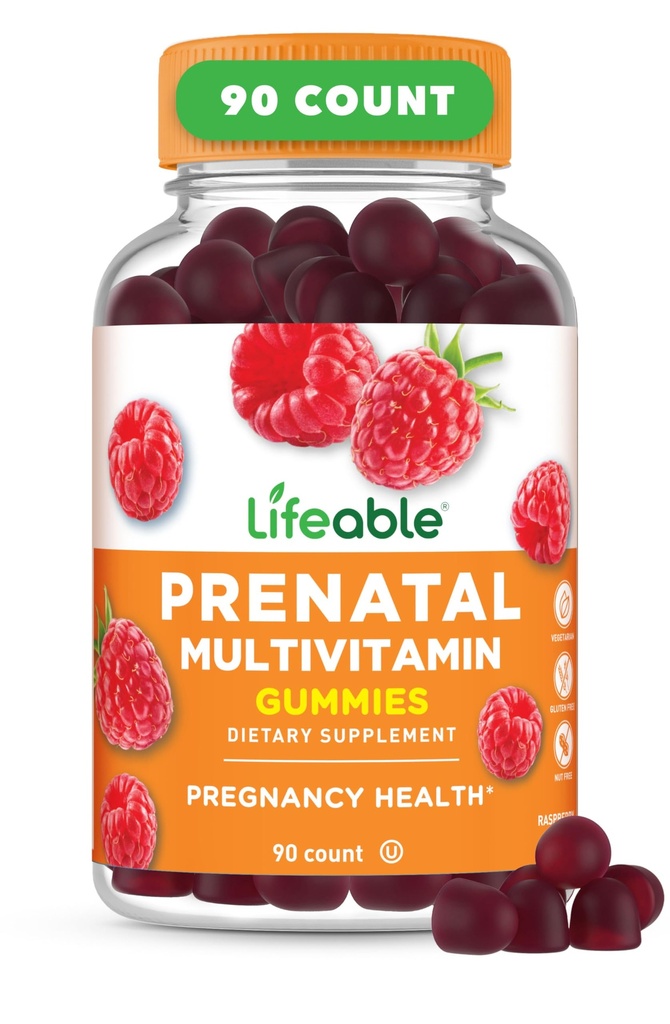 Lifeable Prenatal Multivitamin dengan Besi dan Choline 124; Great Tasting prenatal Vitamin untuk Perempuan; Vegetarian None Gummies; 90 Gummies