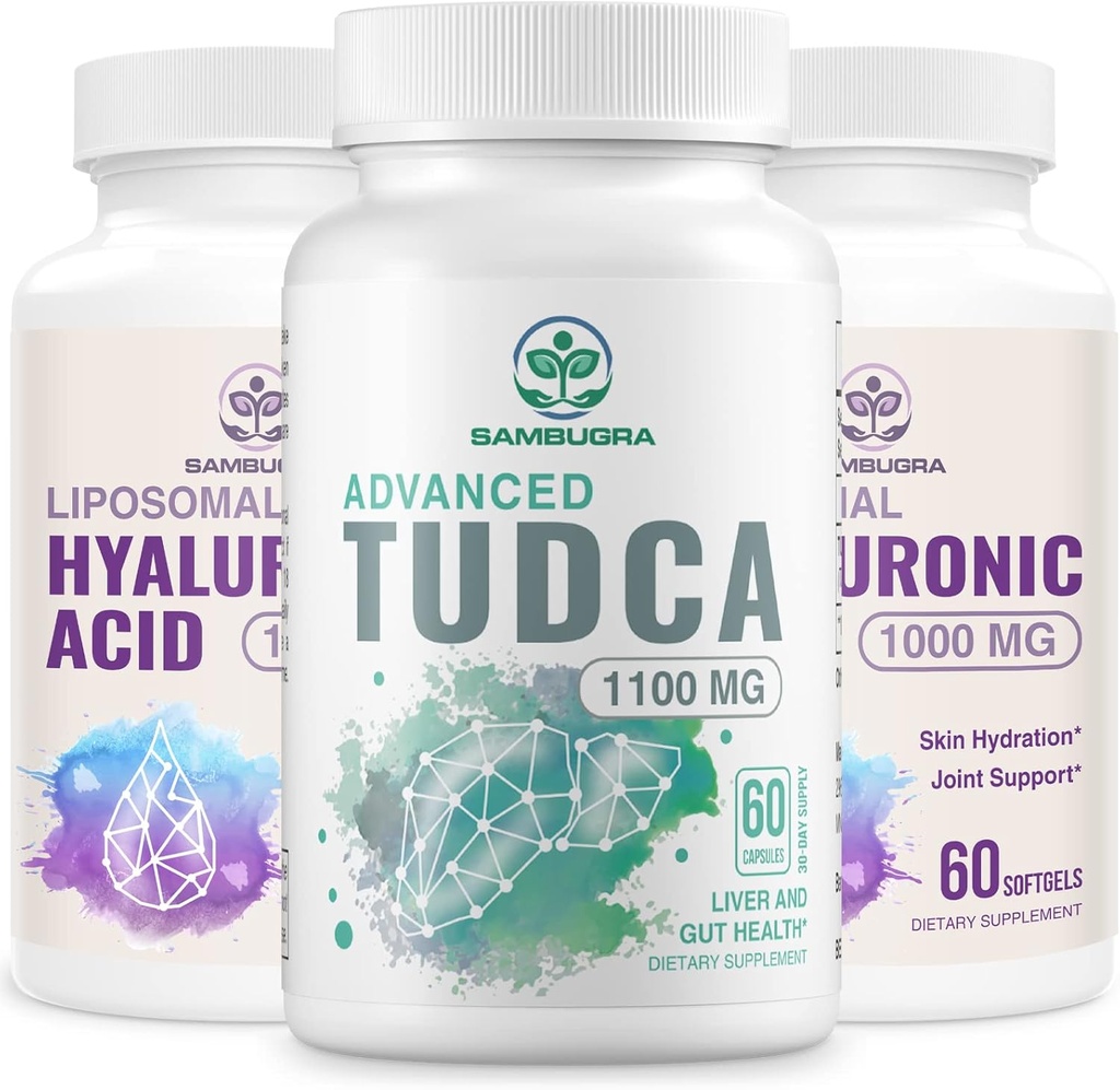 Suplemen TuDCA Liver 11100mg dan Lipomal Acids Hyaluronic Suplemen 100mg, Suplemen Biotersedia Tinggi (Paket 3)