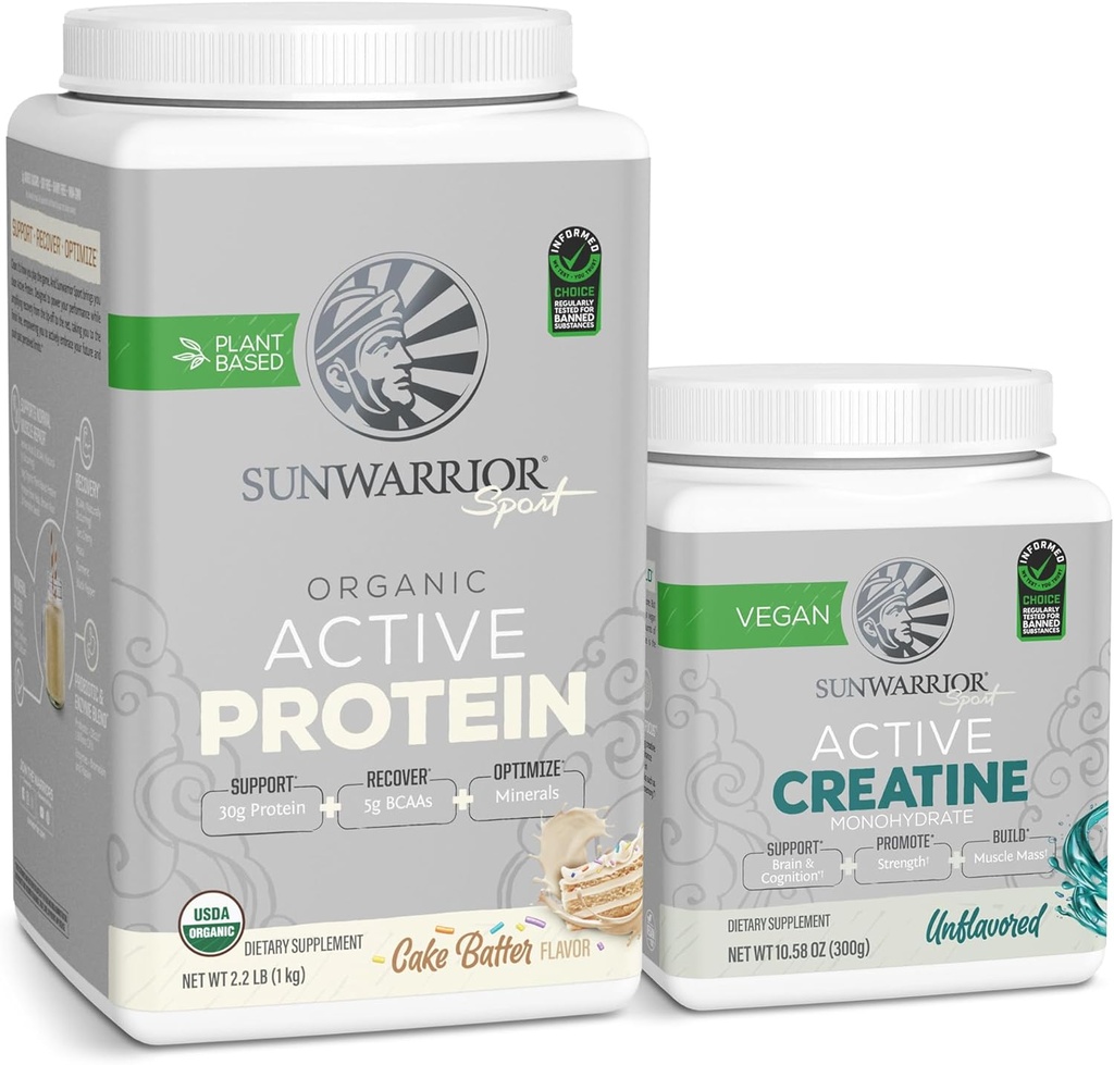 Sunwarrior Vegan Powder USDA Organik 124; 20 Servis Cake Flavored & Creatine Monohydrate Powder = 124; 60 Servings Unflamited