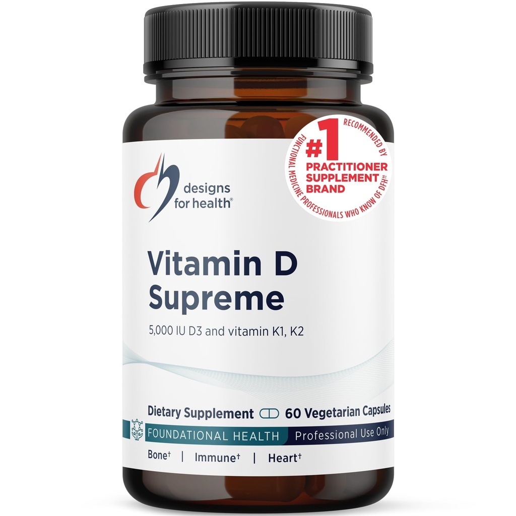 Desain untuk Health Vitamin D Supreme - Vitamin D 5000 IU dengan 2000mcg Vitamin K sebagai MK4 untuk Kesehatan Tulang, Kesehatan Hati, Mood & Imune Dukungan - Vitamin D3 Diaktifkan dengan GG Suplemen (60 Capsules)