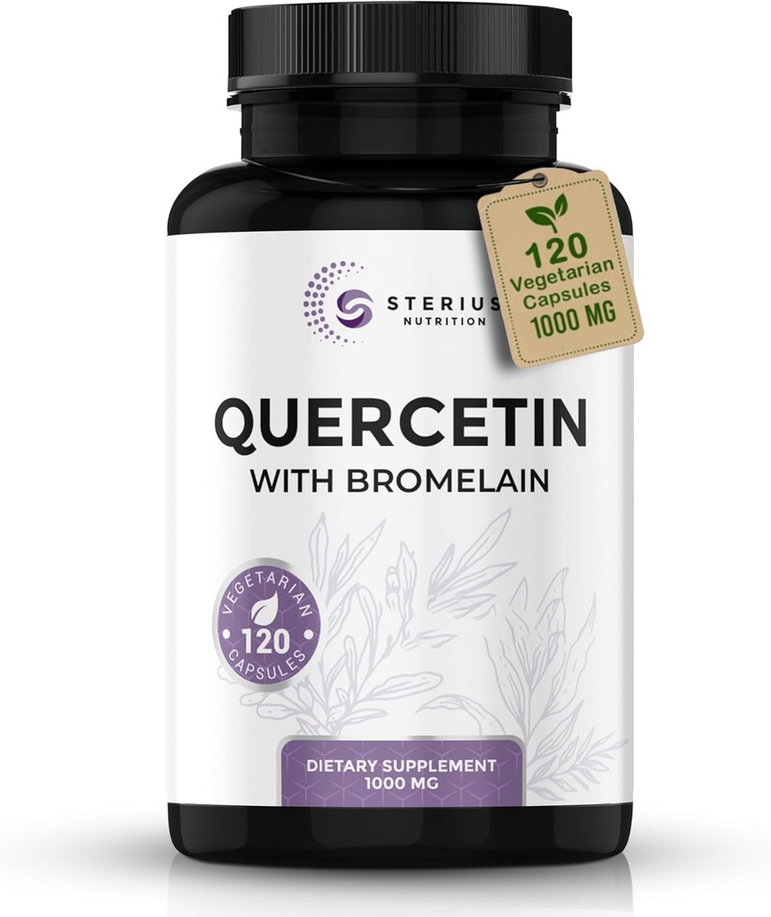 Quercetin dengan Bromelain (Layanan 1000mg) - 120 Veggie Capsule Suplement - Support Healthy Ammune Functions in Men & Women, Vegan, Non- GMO, dibuat di USA