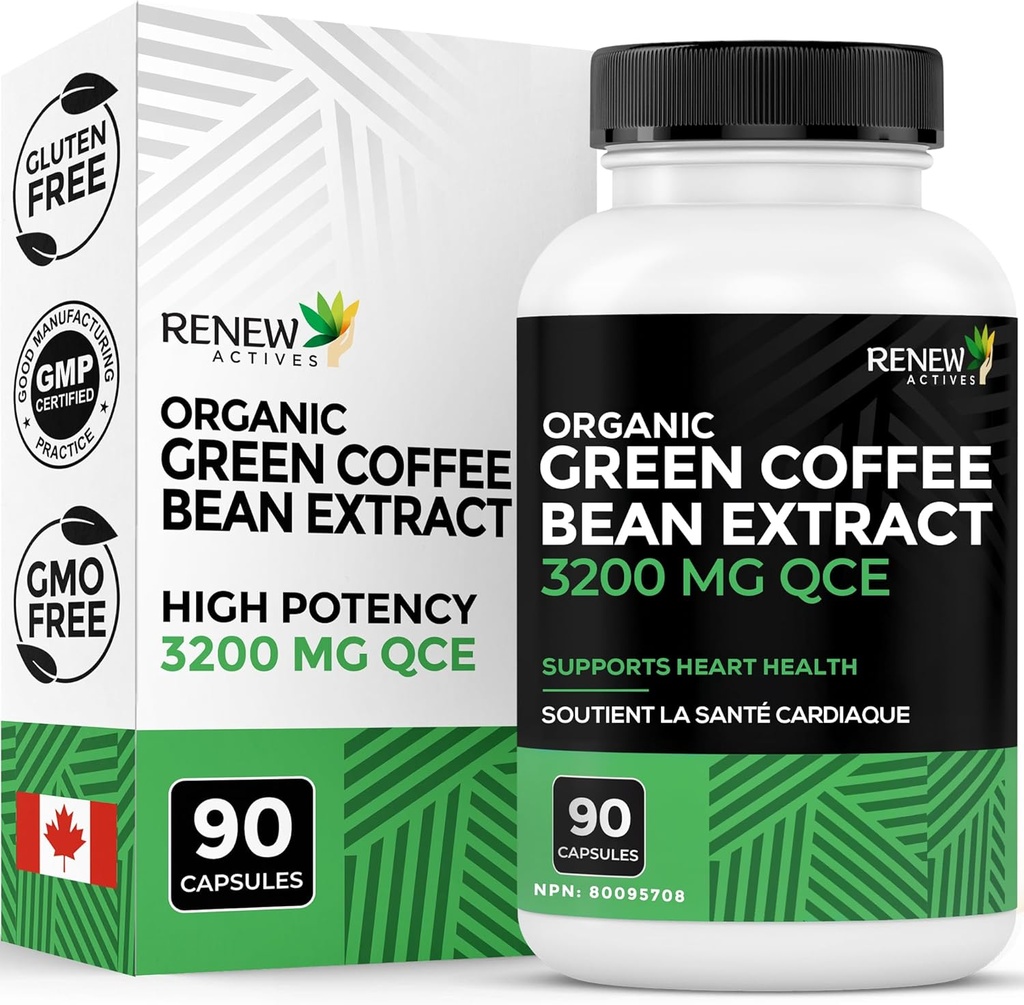 Renew Actives High Potency Green Coffee Bean Extract - 800mg per Serving Green Coffee Bean Extract dengan 50% Klorogenic Acid for Antioksidant Benefits - Made in Canada - 90 Vegan Capsules