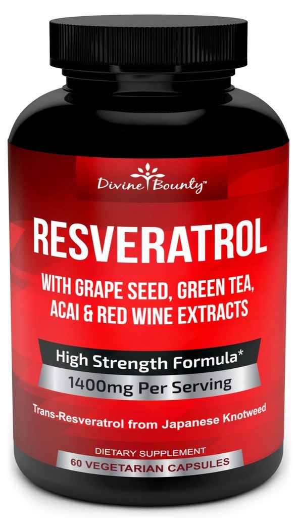 Tambahan Reveratrol - 1400mg Ekstra Formula dengan Ekstrak Benih Grape, Green Tea Extract, Red Wine Extract - 60 Veggie Capsules