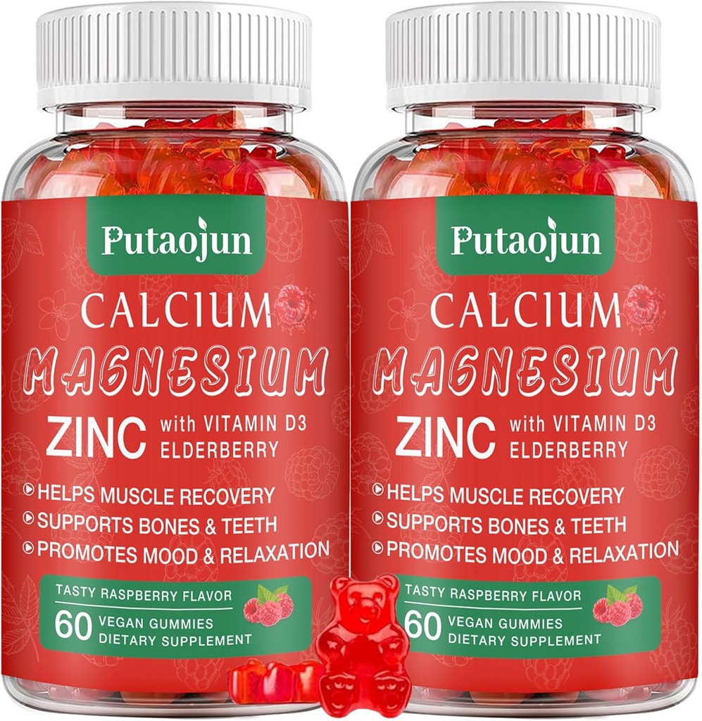 Absorpsi Tinggi Calcium Magnesium Zinc Gummies, Sugar Free Kalsium Magnesium Zinc Suplemen D3 14; Bone & Teeth Power 124; Muscle & Nerve Fungsi 124; Vegan 124; Raspberry Flavor 124; 2 Pack