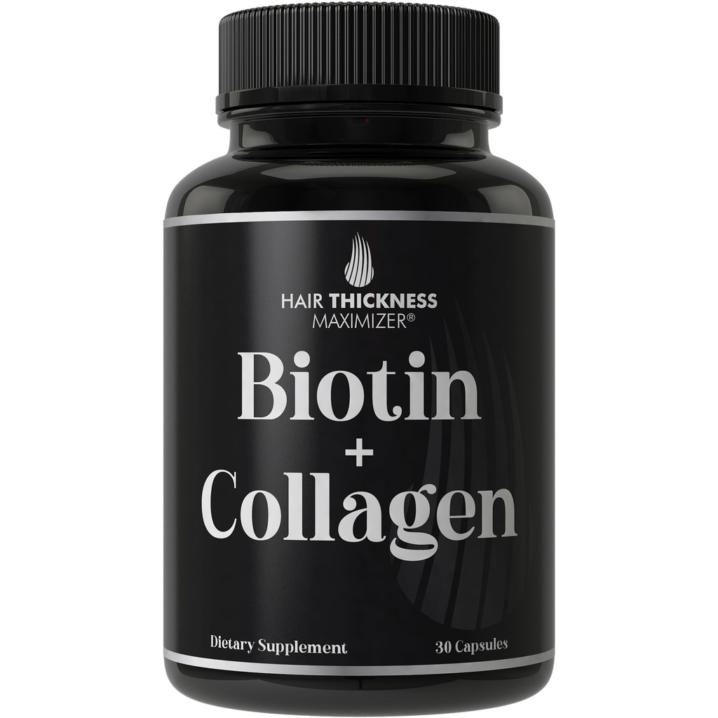 Tambahan Biotin dan Collagen - 10.000.000 mcg Biotin + Bovine Collagen untuk Thinning & Brittle Hair. Advanced 2-in- 1 Vitamin Complex. Supports Thicker, Healthier Hair Growth for Women, Men