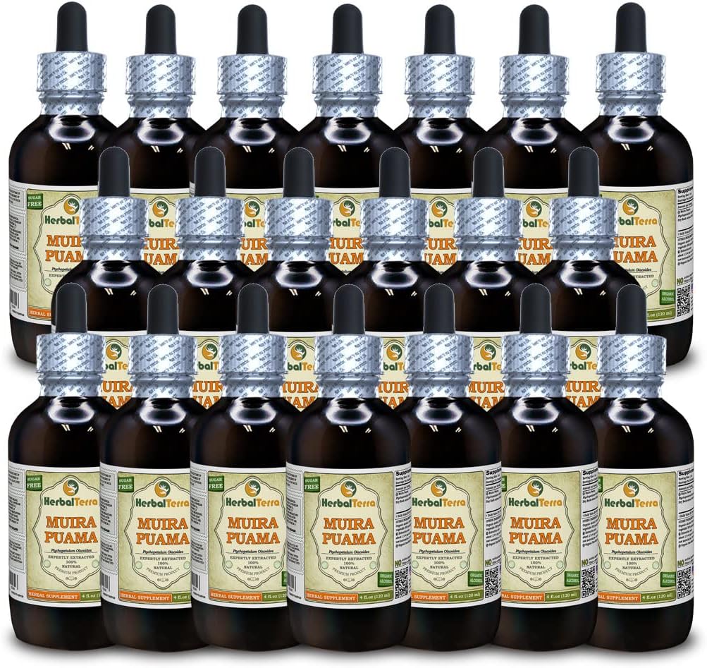 Muira Puama (Ptychopetalum Oyacoides) Taincture, Ekstrak Limid Organik (Nama Merek: HerbalTerra, Proughtly Made in USA) 20x4 f.oz (20x120 ml)