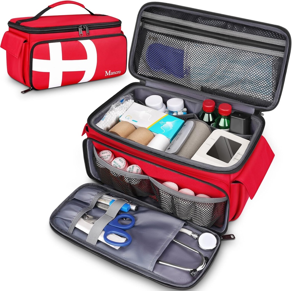Mancro Aid Bags Kosong, Tas Travel Medis dengan Multi Pocket, Penyelenggara Botol Pil untuk Travel, Penyimpanan Rumah Tangga, Trauma Bag untuk EMT, Perawat, Dokter, Tas Darurat untuk Obat-obatan, Obat-obatan