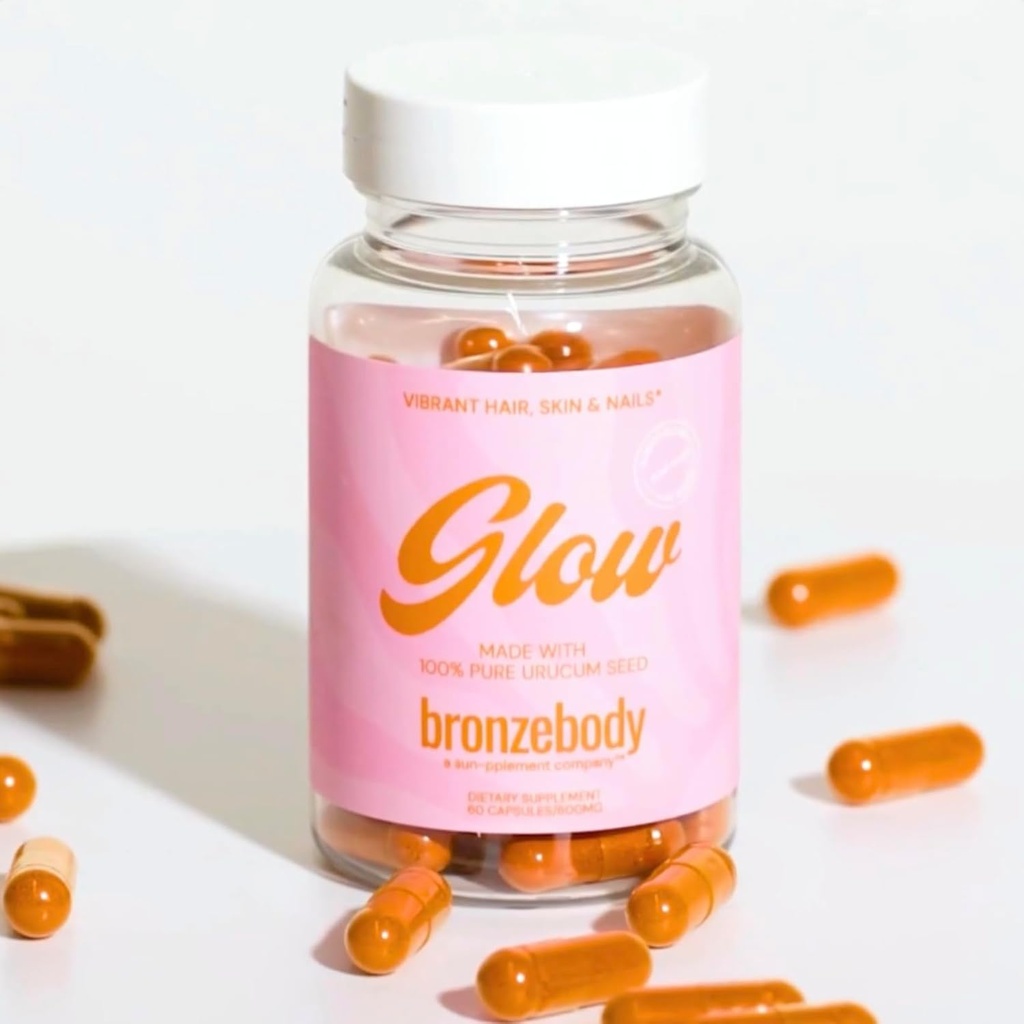 Bronzebody ® GLOW Capsules Akselerasi Tanning Vegan Vitamin A Tocotrienols Antioxidas Melanin Collagen Urucum (RouCOU, Annatto, Bixin, Urucu) Herbal Tambahan Detoxitive Bebas (60ct)