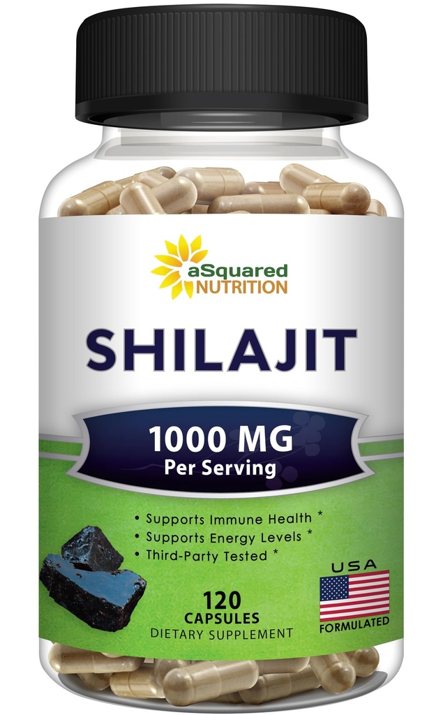 ASquared Nutrection Shilajit - 120 Capsules - Pure Shilajit Extract and Powder Complex Pills - Natural Humic & Fulvic Accid & Trace Minect - Alternative to Resin & Drops