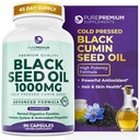 PurePremium Black Seed Oil 500mg - Organic Nigella Sativa Seeds, Cold Cumin Black Cumin Extract - Rambut / Skin Tambahan untuk Pria / Wanita pak 90 Capsules