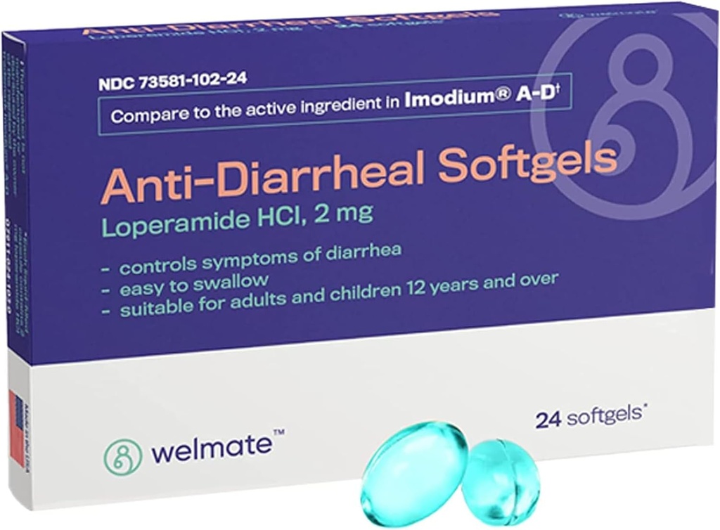 Wellate - Anti- Diarrheal Softgels (24 Softgeels) - Locamide HCL 2 mg - Diare Relief Symtom - Upset Stomach Reliver - AntiDiare Pills - Over- The- Counter Medication