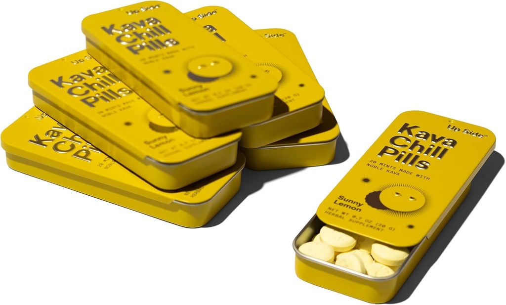 Up Side Kava Chill Pills, Kava Kava Candy Sunny Lemon Flavor, Suplemen Alam untuk Dukungan Tenang & Stress, 6 Pack 20 Mints