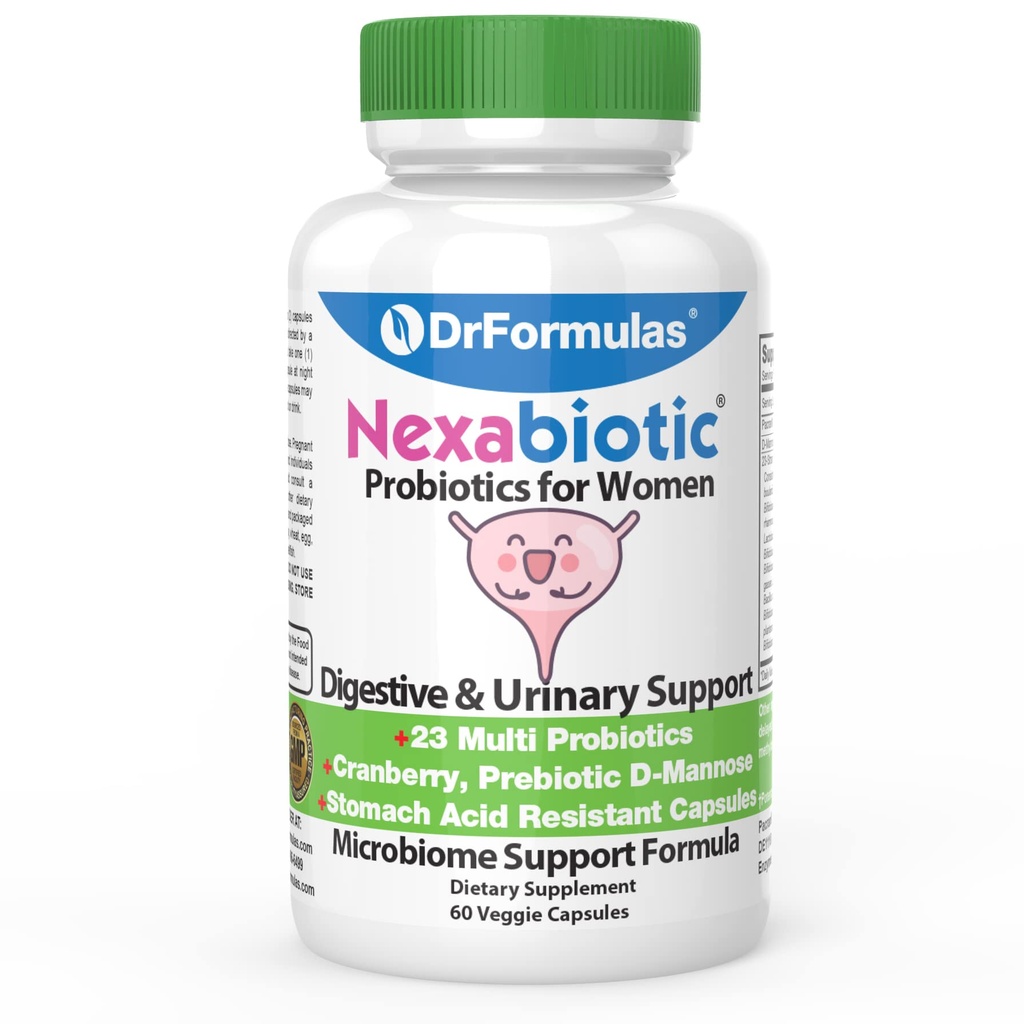 DFormulas Cranberry Progories for Women Vaginal Health & Urinary Tract with Fiber Prebiotic & d Mannose 124; Nexabotic Feminine Health, Vagineosis with Lacleillus Acialolylus for Yeast, 60 Capsules