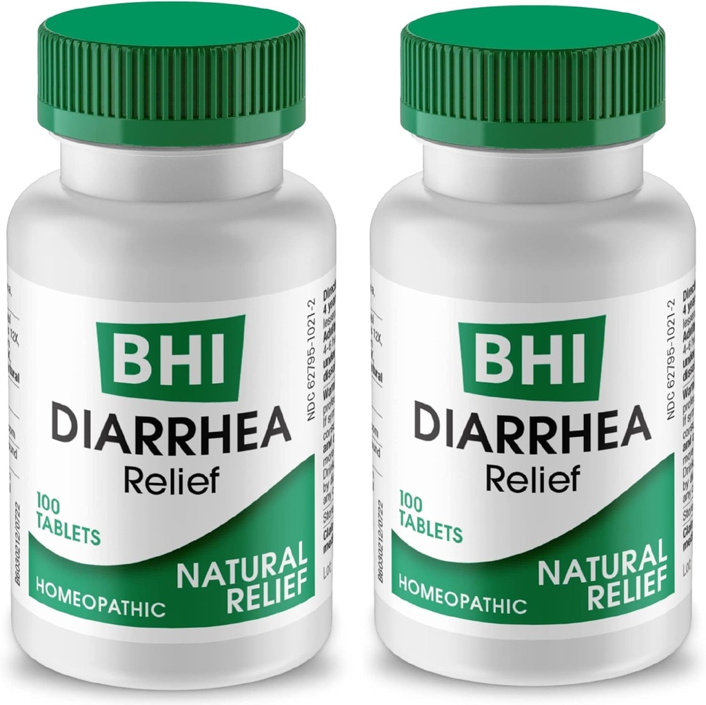 BHI Relief Diare Face- Akting Natural Remedy for Mild Diare - 8 Sootful Homepatic Actions Help Calm Stomach Ache, Gas & Cramps for Women & Men - 100 Tablets (Pack of 2)