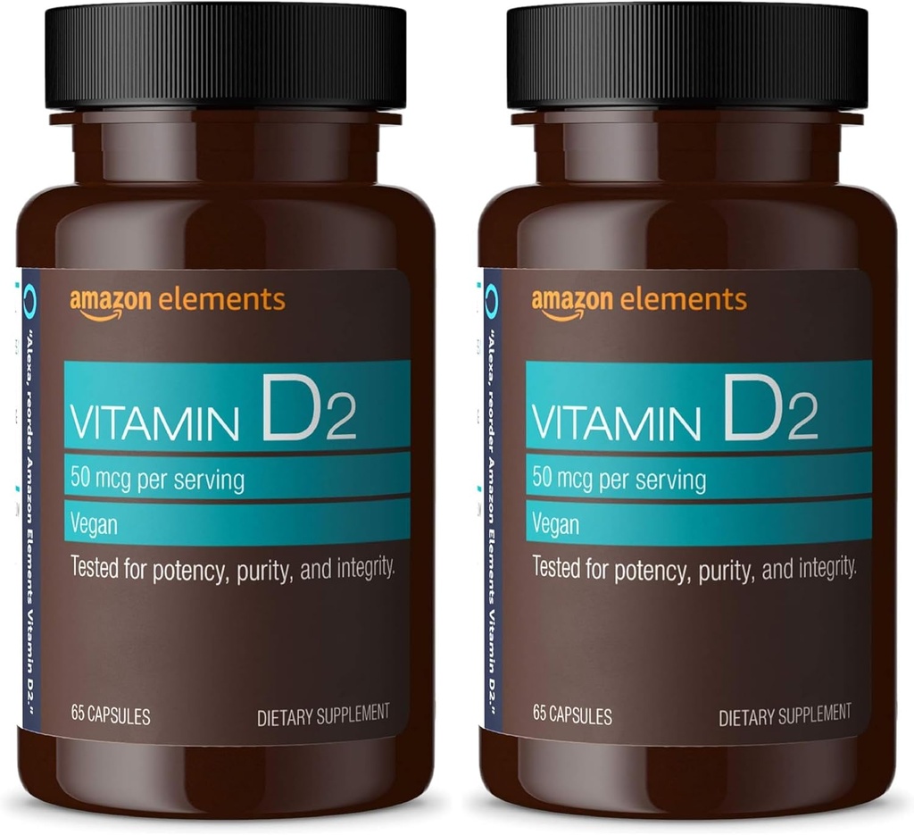 Elemen Vitamin D2 2000 IU, Vegan, 65 Capsules, Support Strong Bones and Immune Health, 2 Bulan Supply (Packaging May Vary) (Paket 2)