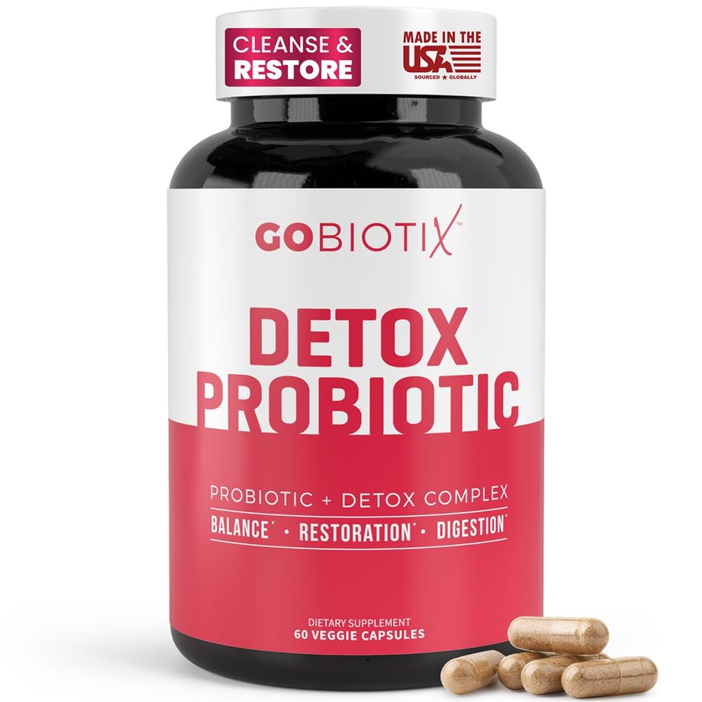 GOBIOTIX Detox Probiotic Suplemen Kesehatan Digetical - Milk Thistle, Turmeriic, and Dandelion Root, Enzymes for Gut Health - 50 Miliar CFU - 60 Capsules