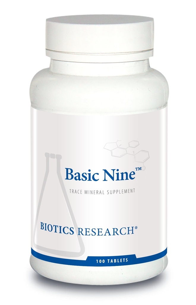 Riset Biotika Basic Nine Whole Food Reed Trace Minesically Bound, Termasuk Antioksidants SOD dan Catalase, 100 Tablet