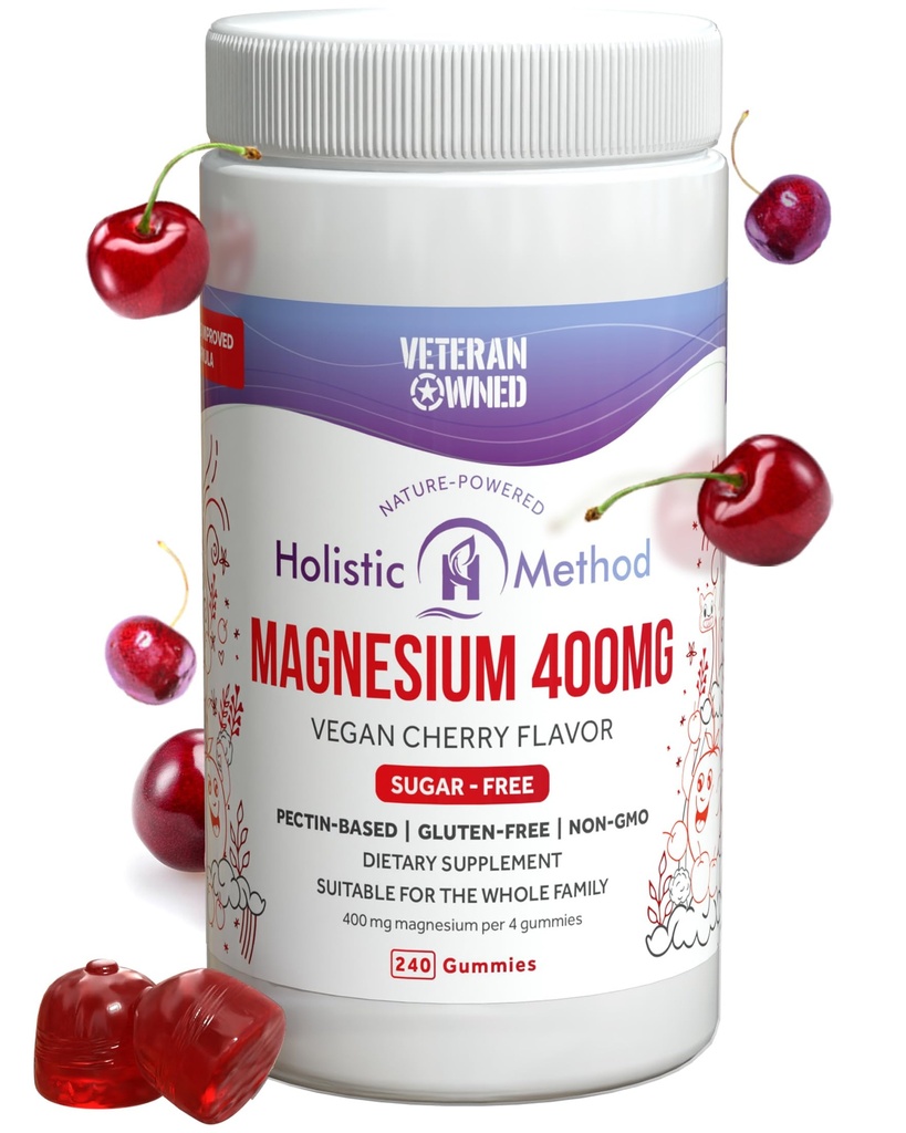 Magnesium Citrate Gummies - Sugar- Free, Vegan dan Non- GMO untuk Better Sleep and Relaxation - No Sugar Alkohol - Magnesium Tambahan untuk Dewasa, Remaja dan Anak - Cherry - 240 Chews