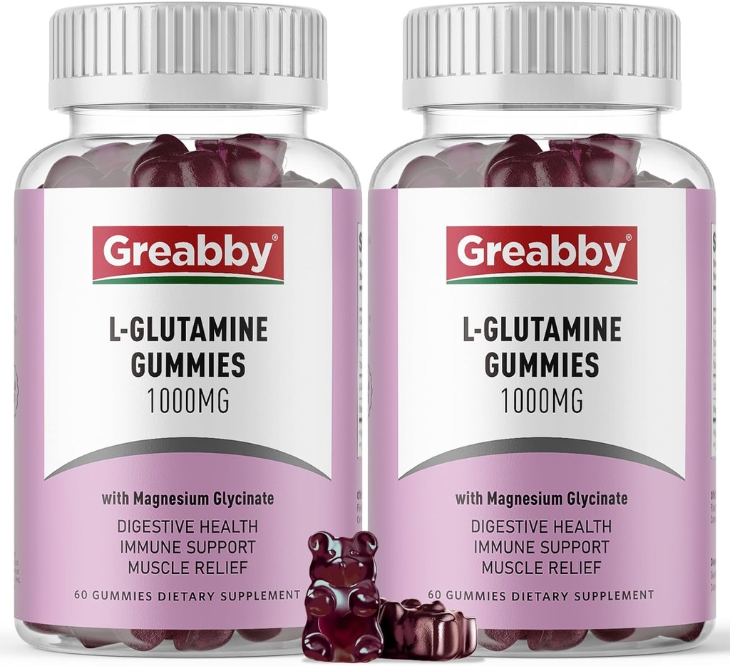 L Glutamine 100mg Gummies - Pendukung Muscle Relief & Imune, Tambahan Acid Amino dengan Magnesium Glycinate, Vegan & Non- GMO, Gluten Free (120 Count)