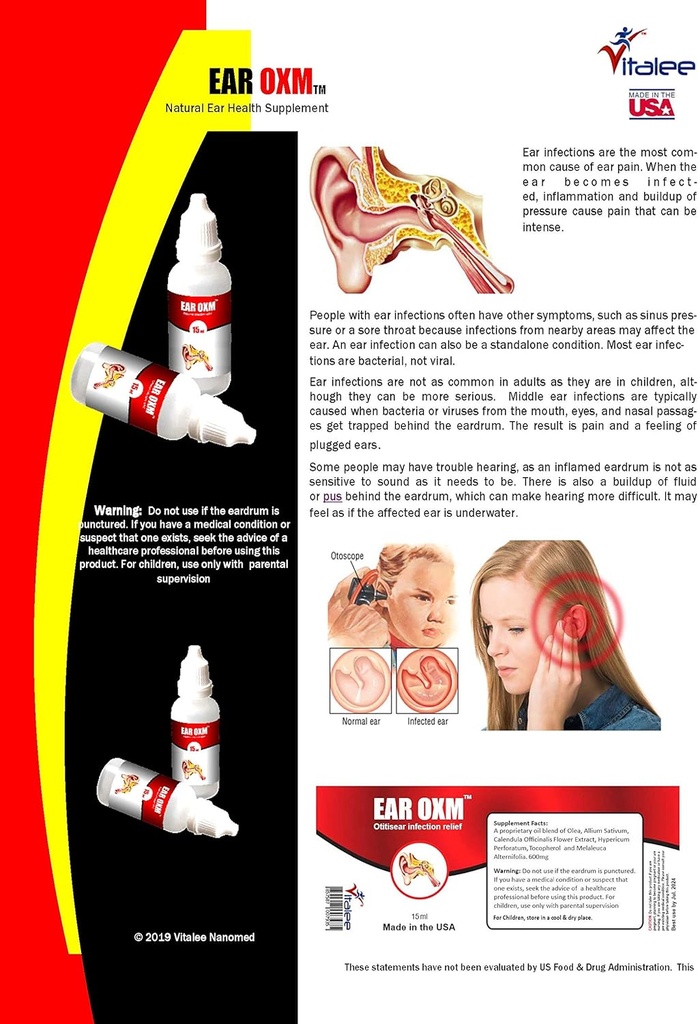 Ear OXM- Natural Ear Aches & Infeksi Drops (1 Botol, 15 ml)
