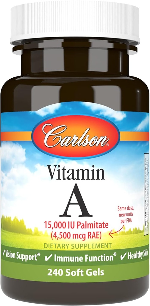 Carlson - Vitamin A, 15000 IU Palmigate (4500 mcg RAE), Vision Health, Healthy Skin, 240 Softgeels