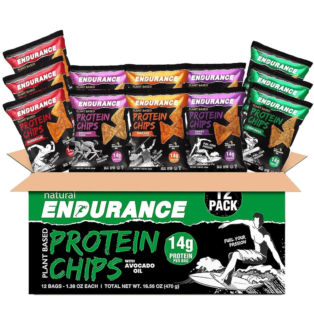 Chips Avocado Oil, 14g Protein, bebas Gluten, BBQ, Chili, Kue Ulang Tahun, Asli - Variety Pack, 1.38 oz Bags (Paket 12)