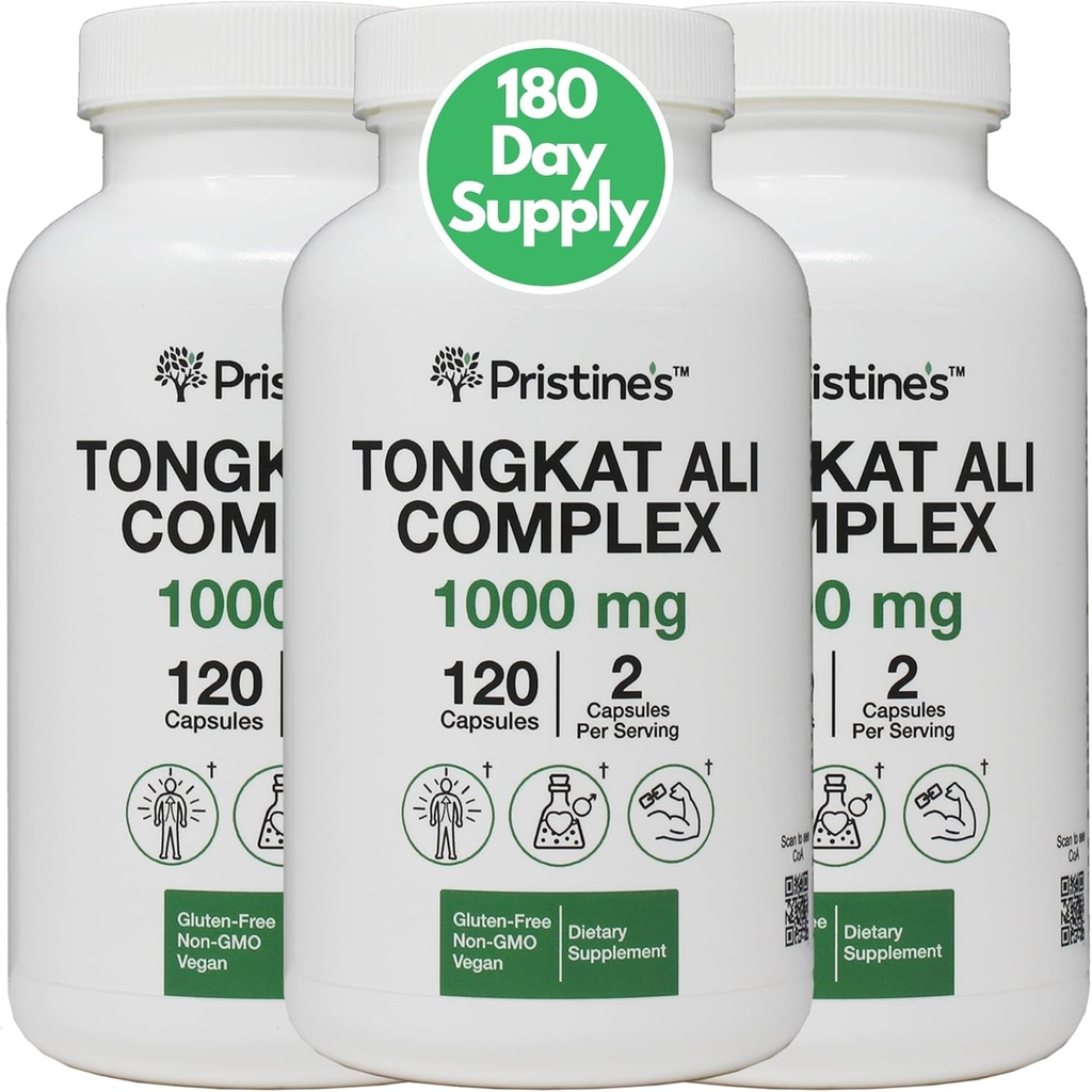 Pristine 's Tongkat Ali 1000mg 180 Hari Supply (3 Paket) - Dukungan Atletic Mass Pembangunan Herbal Lean