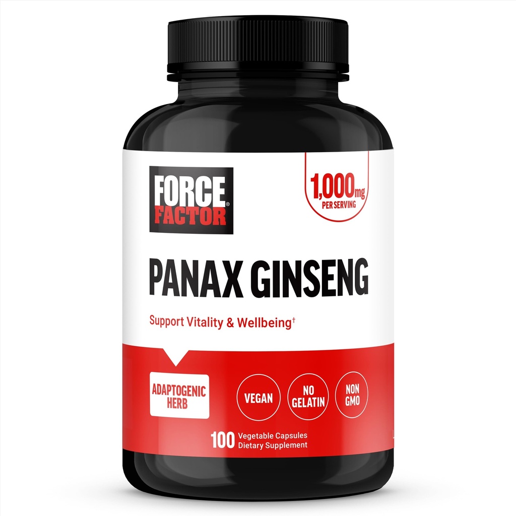 ForCE FacTOR Panax Adoptogenic Korea Ginseng Suplemen untuk Mendukung Energi, Clarity, dan Menjadi, Non- GMO, Vegan-Friendly, Premium Quality, 100 Capsules